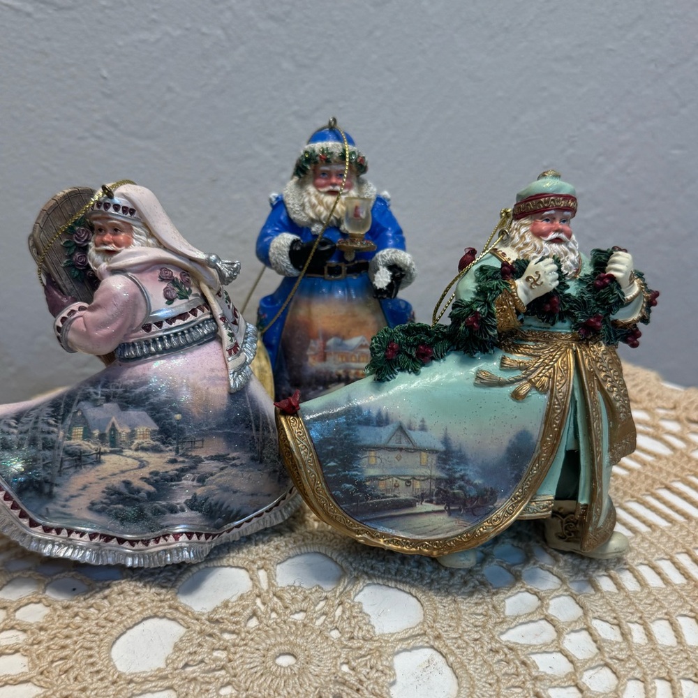 THOMAS KINKADE OLD WORLD SANTAS ORNAMENTS LOT OF 3 NWT